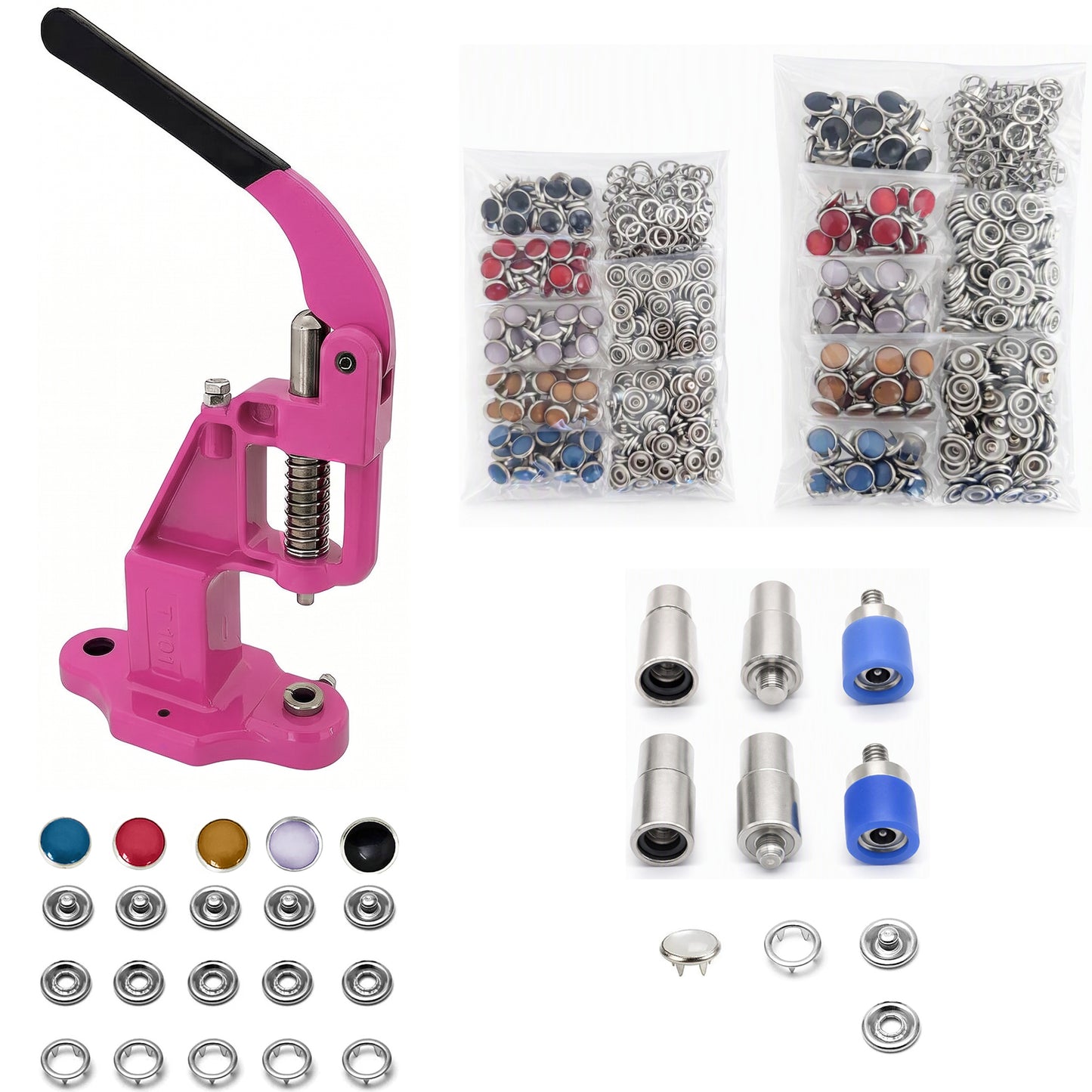 Pearl Snap Hand Press Tool & 200-Piece Snap Set (9.5 and 11 mm)