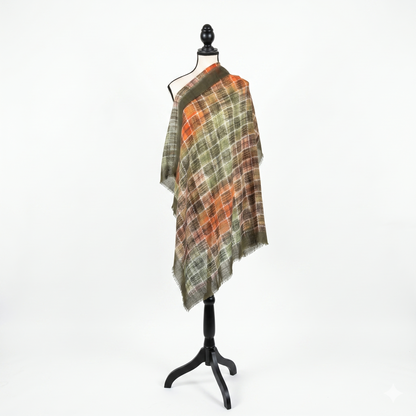 Soft Lightweight Plaid Square Scarf, 36x36 Poly-Viscon Head Wrap, Vibrant Multi-Color Checkered Neck Scarf