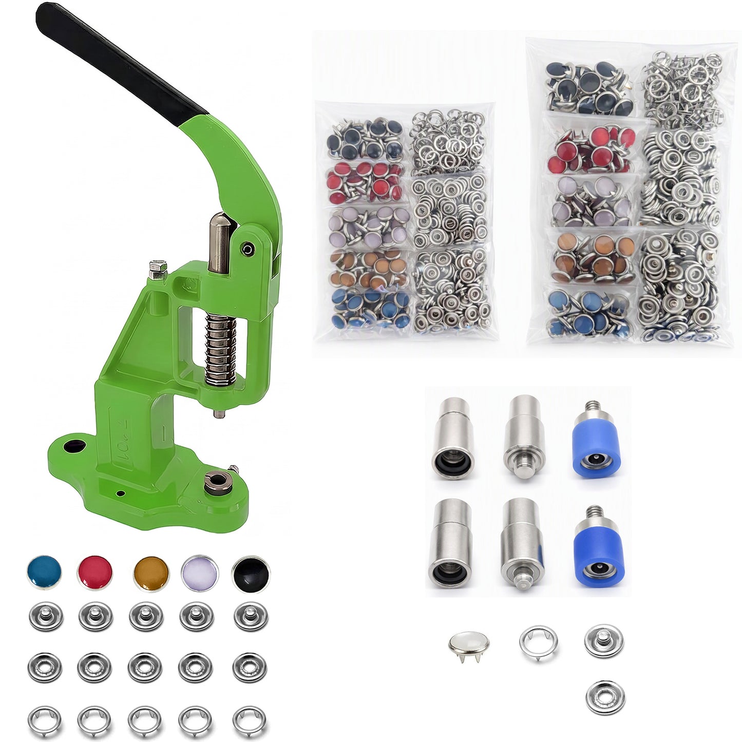 Pearl Snap Hand Press Tool & 200-Piece Snap Set (9.5 and 11 mm)