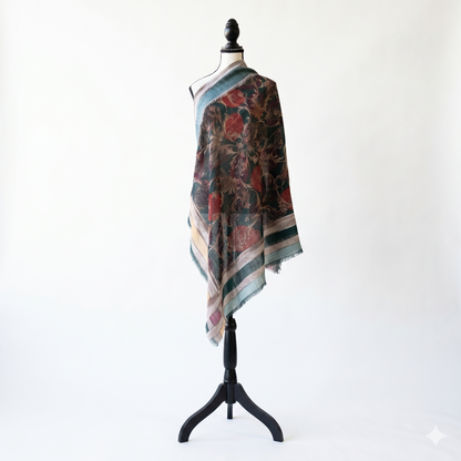 Elegant 36" Square Floral Scarf for Women – Soft Poly-Viscose Soft-touch Head Scarf, Lightweight Neckerchief, Bohemian Medallion Pattern Hair Wrap and Shawl