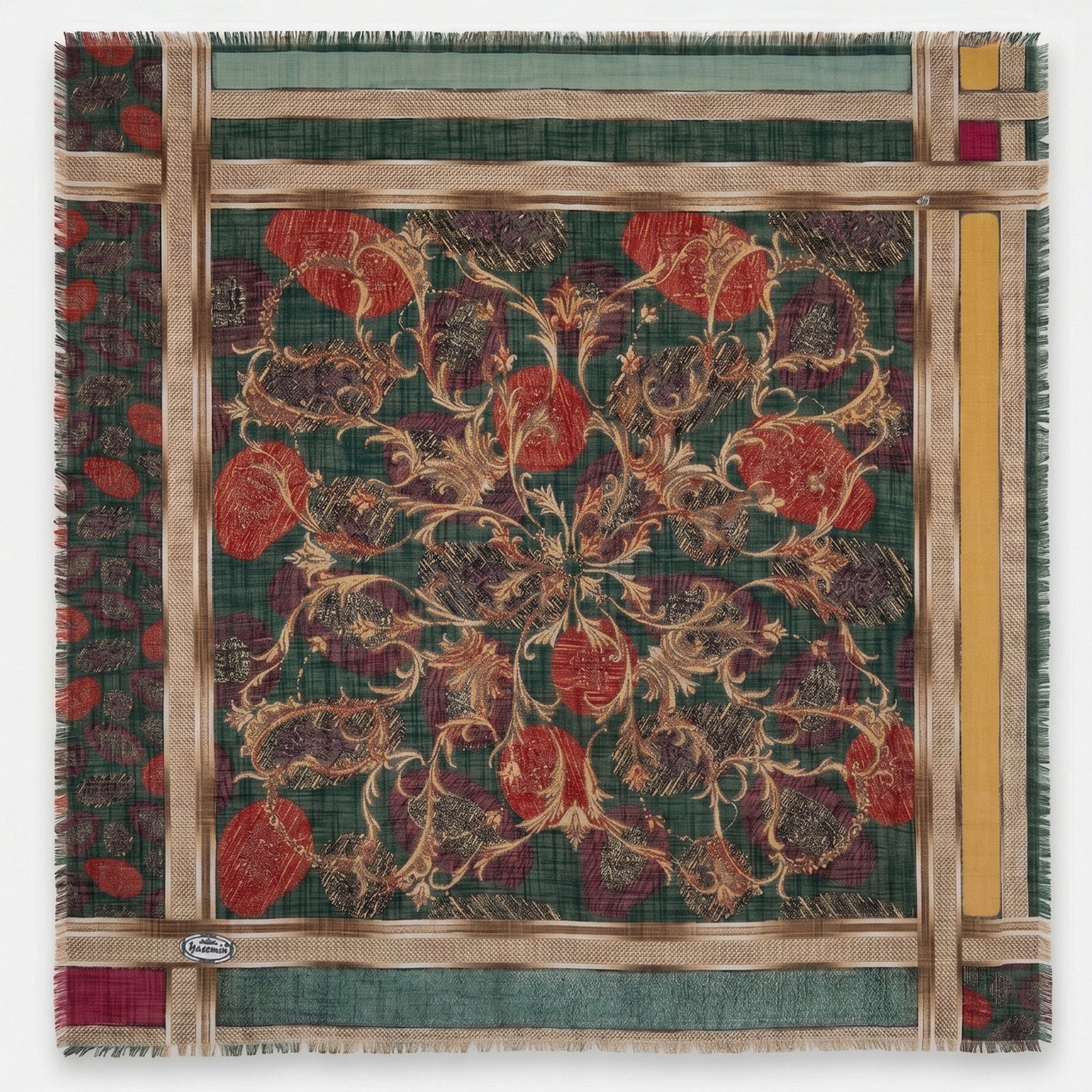 Elegant 36" Square Floral Scarf for Women – Soft Poly-Viscose Soft-touch Head Scarf, Lightweight Neckerchief, Bohemian Medallion Pattern Hair Wrap and Shawl