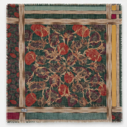 Elegant 36" Square Floral Scarf for Women – Soft Poly-Viscose Soft-touch Head Scarf, Lightweight Neckerchief, Bohemian Medallion Pattern Hair Wrap and Shawl