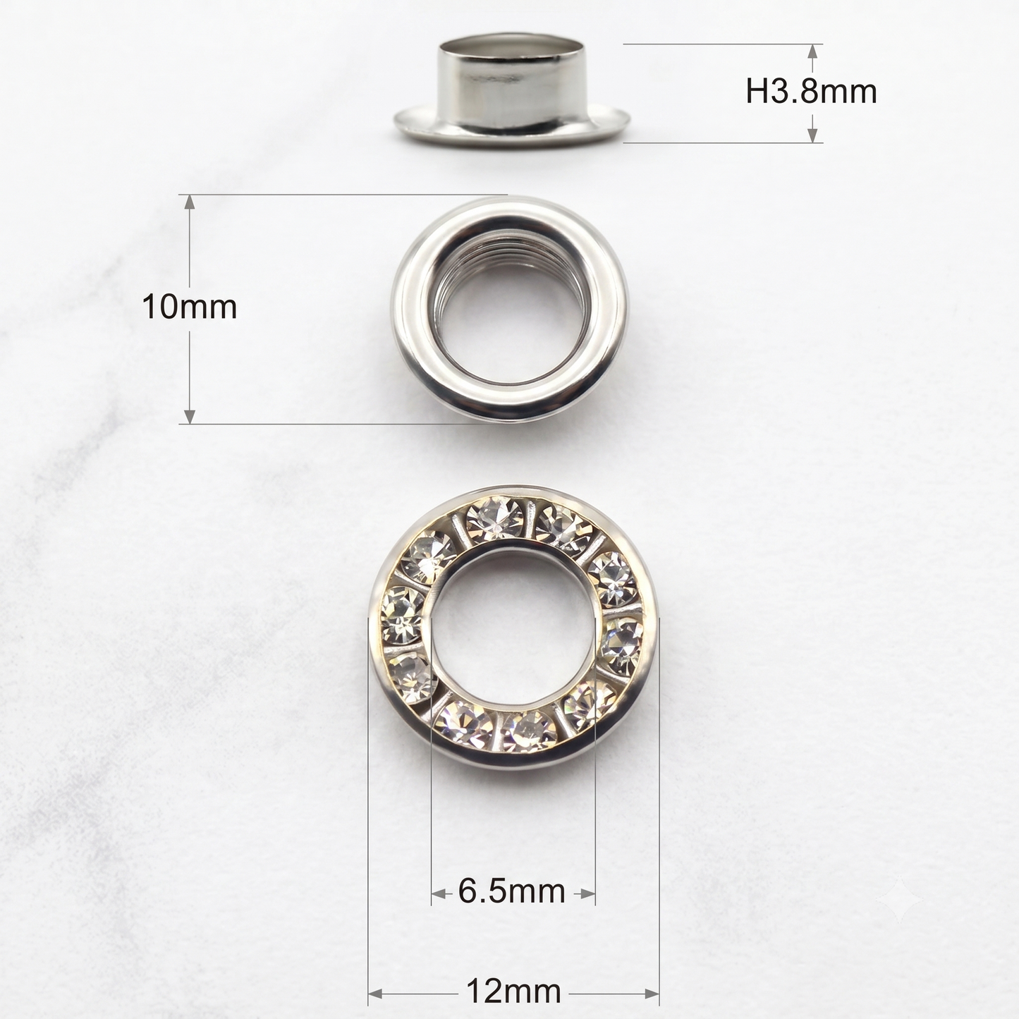 Silver Polish Brass Rhinestone Eyelets( Inner:6.5mm Outer:12mm)
