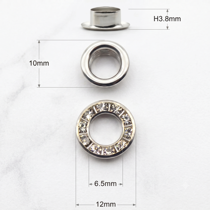 Silver Polish Brass Rhinestone Eyelets( Inner:6.5mm Outer:12mm)