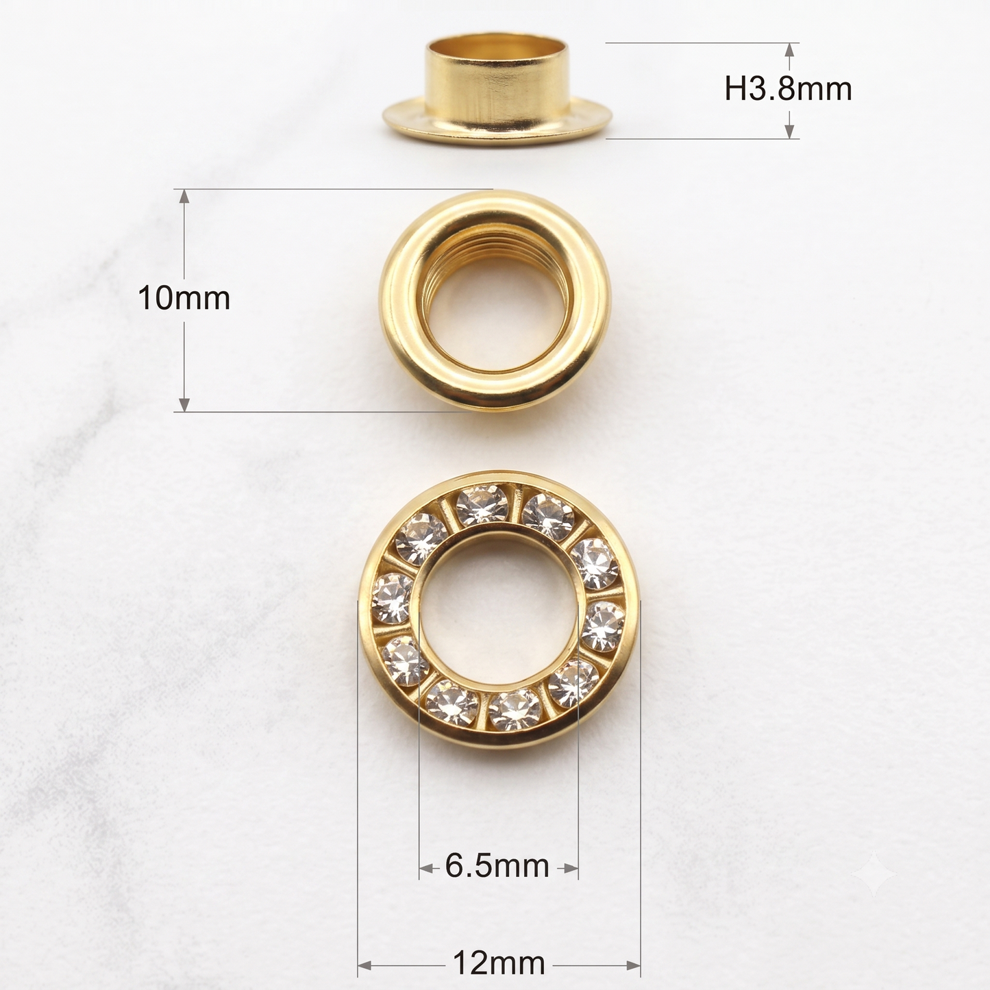 Gold Polish Brass Rhinestone Eyelets( Inner:6.5mm Outer:12mm)