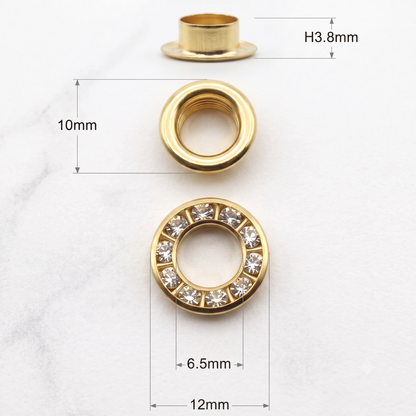 Gold Polish Brass Rhinestone Eyelets( Inner:6.5mm Outer:12mm)