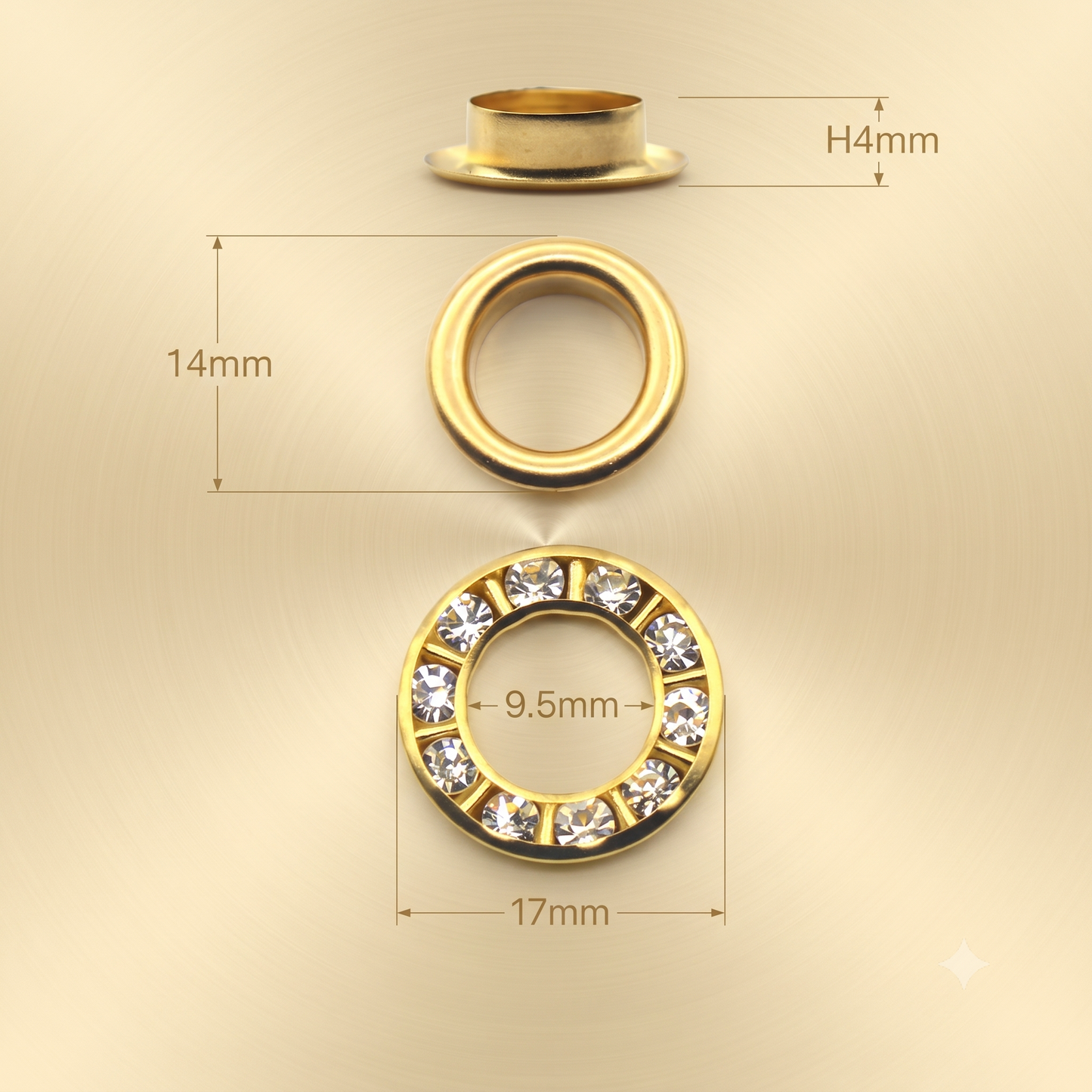 Gold Polish Brass Rhinestone Eyelets( Inner:9.5mm Outer:17mm)