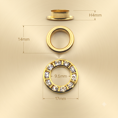 Gold Polish Brass Rhinestone Eyelets( Inner:9.5mm Outer:17mm)