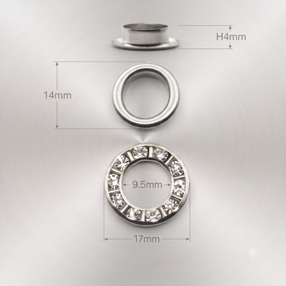 Silver Polish Brass Rhinestone Eyelets( Inner:9.5mm Outer:17mm)