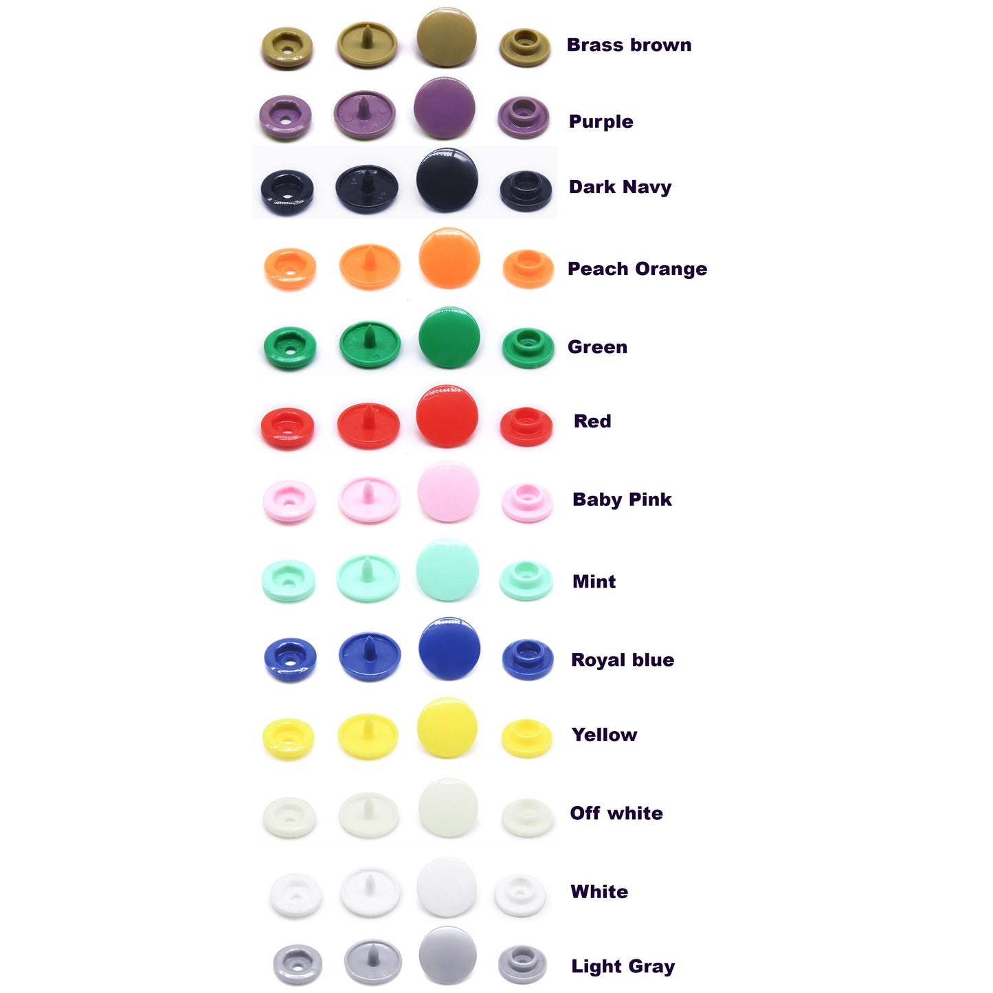 Hobby Trendy Glossy Colors Plastic Snaps T3, T5 and/or T8 Snaps set 260 Snaps 13 colors 20 each