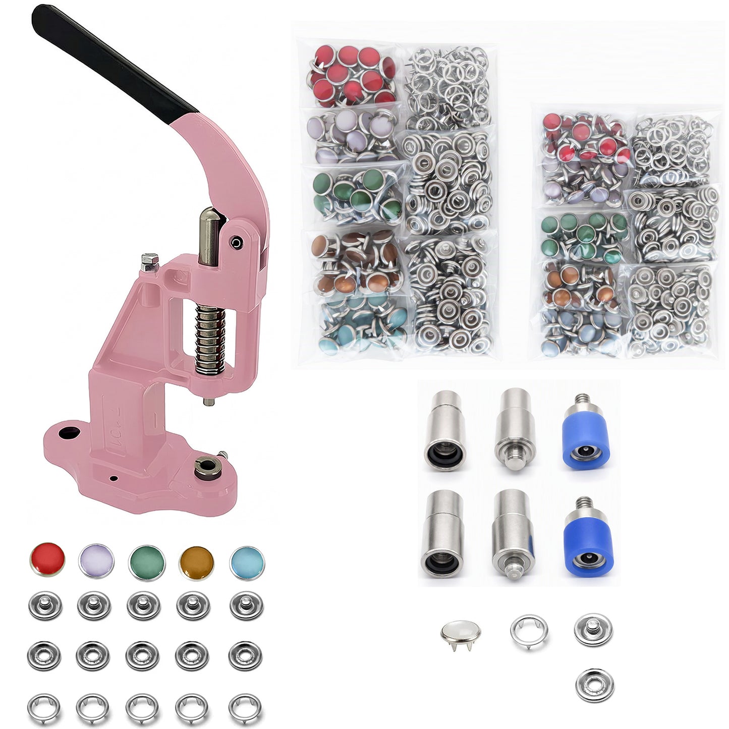Pearl Snap Hand Press Tool & 200-Piece Snap Set (9.5 and 11 mm)