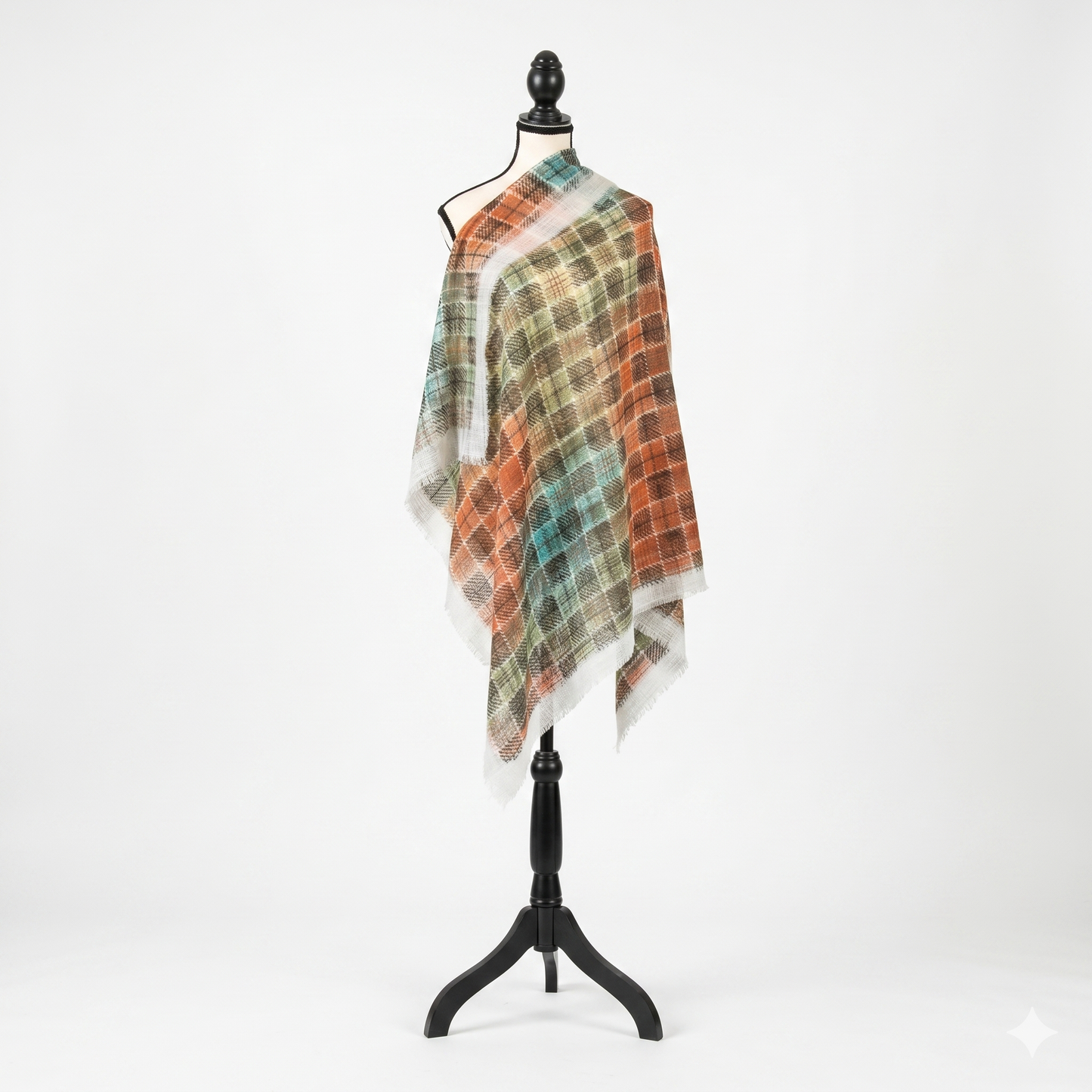 Soft Lightweight Plaid Square Scarf, 36x36 Poly-Viscon Head Wrap, Vibrant Multi-Color Checkered Neck Scarf