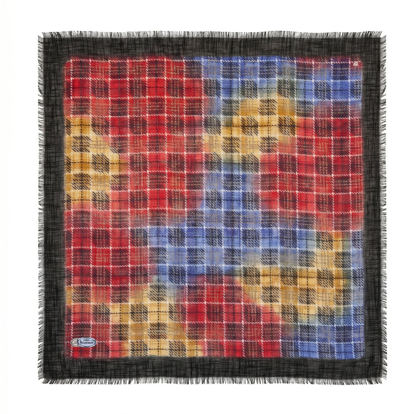Soft Lightweight Plaid Square Scarf, 36x36 Poly-Viscon Head Wrap, Vibrant Multi-Color Checkered Neck Scarf