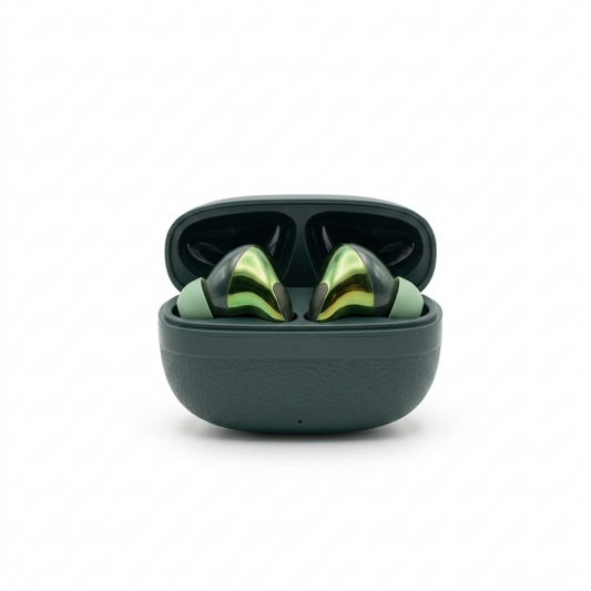 NEW-V76 Wireless Stereo Headset – Bluetooth 5.4 Earbuds with Forest Green Textured Charging Case