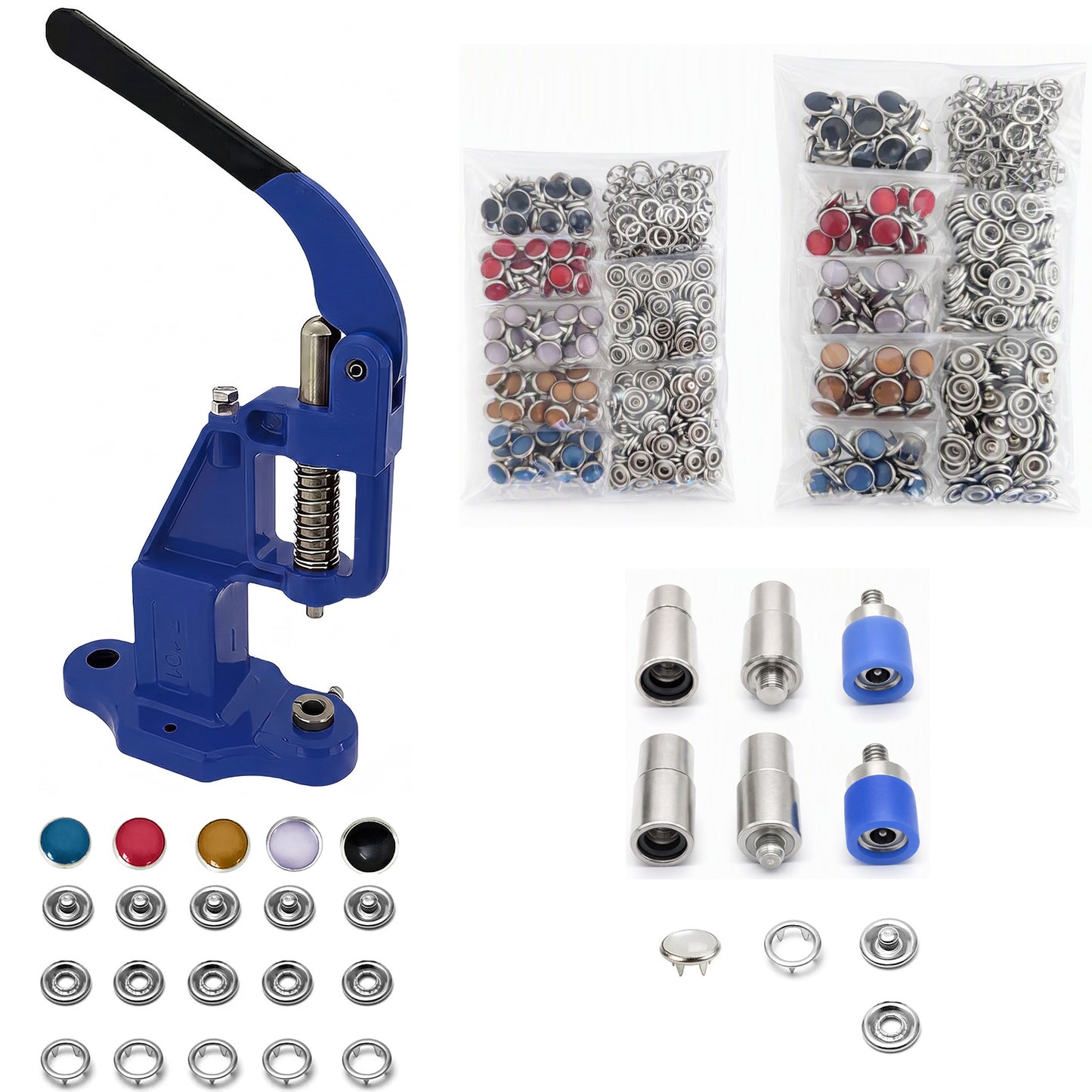 Pearl Snap Hand Press Tool & 200-Piece Snap Set (9.5 and 11 mm)