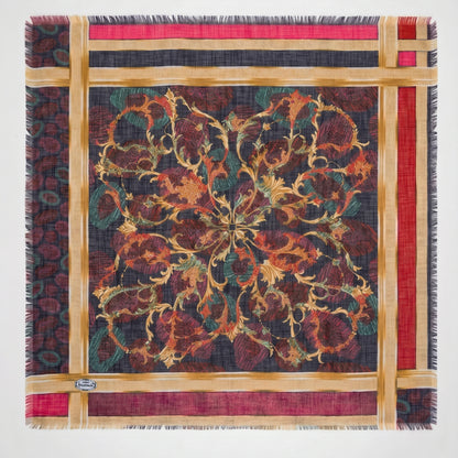 Elegant 36" Square Floral Scarf for Women – Soft Poly-Viscose Soft-touch Head Scarf, Lightweight Neckerchief, Bohemian Medallion Pattern Hair Wrap and Shawl