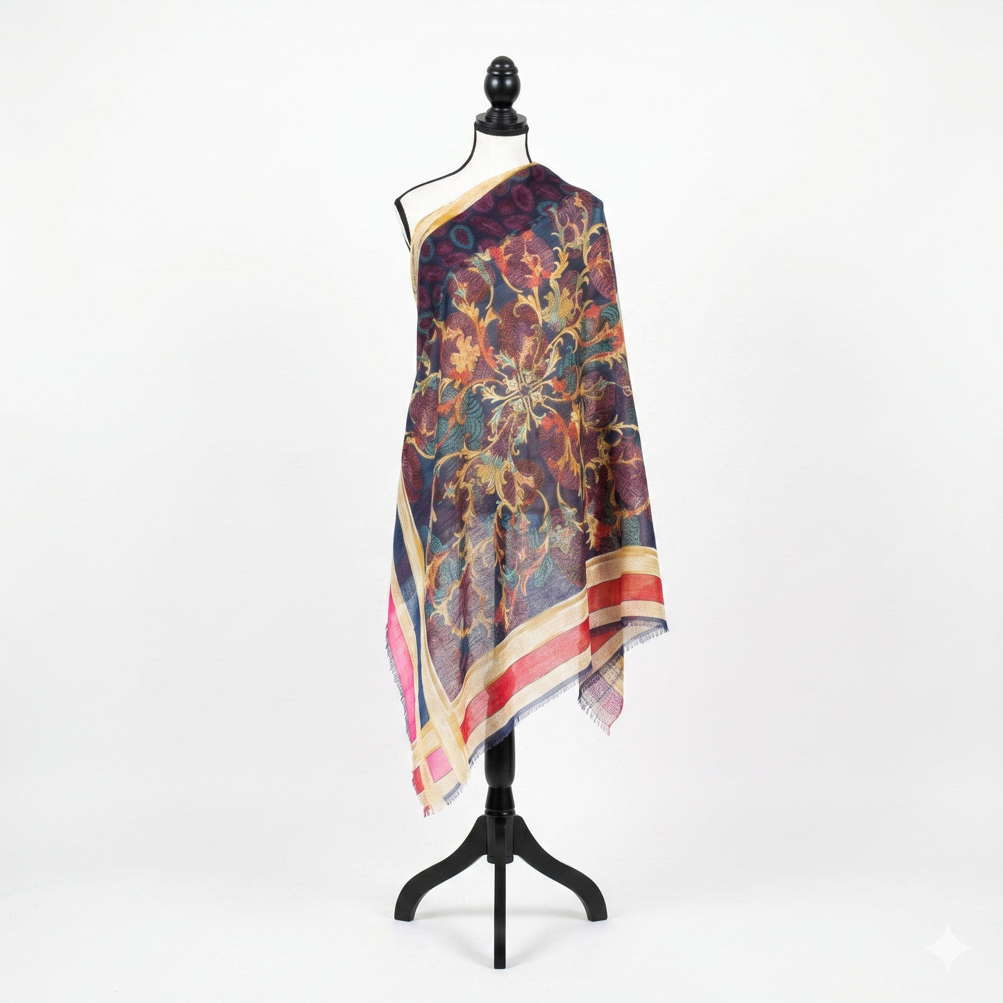 Elegant 36" Square Floral Scarf for Women – Soft Poly-Viscose Soft-touch Head Scarf, Lightweight Neckerchief, Bohemian Medallion Pattern Hair Wrap and Shawl