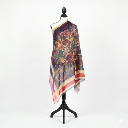 Elegant 36" Square Floral Scarf for Women – Soft Poly-Viscose Soft-touch Head Scarf, Lightweight Neckerchief, Bohemian Medallion Pattern Hair Wrap and Shawl