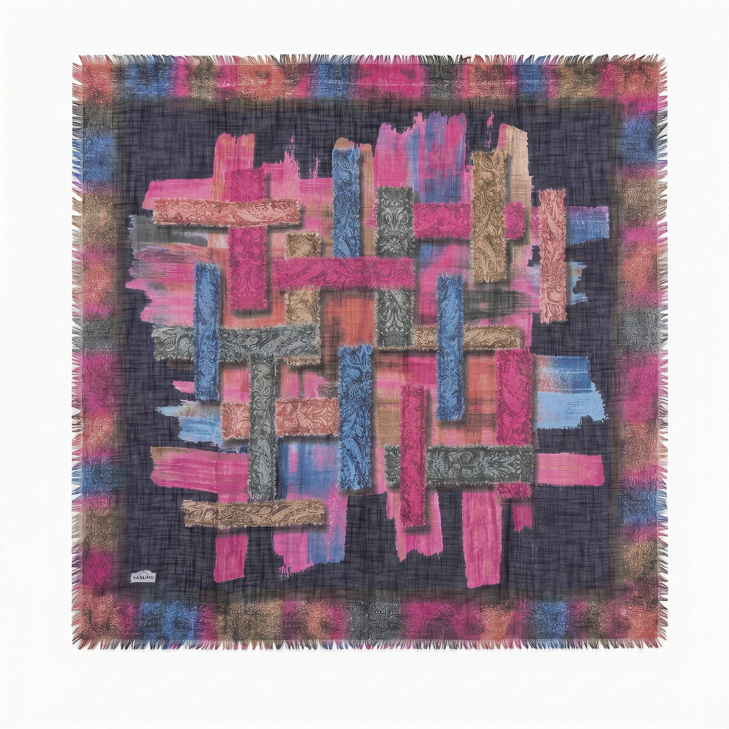 Large 36" Square Lightweight Scarf for Women - Poly-Viscose Artful Patchwork Design