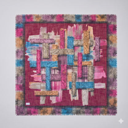 Large 36" Square Lightweight Scarf for Women - Poly-Viscose Artful Patchwork Design