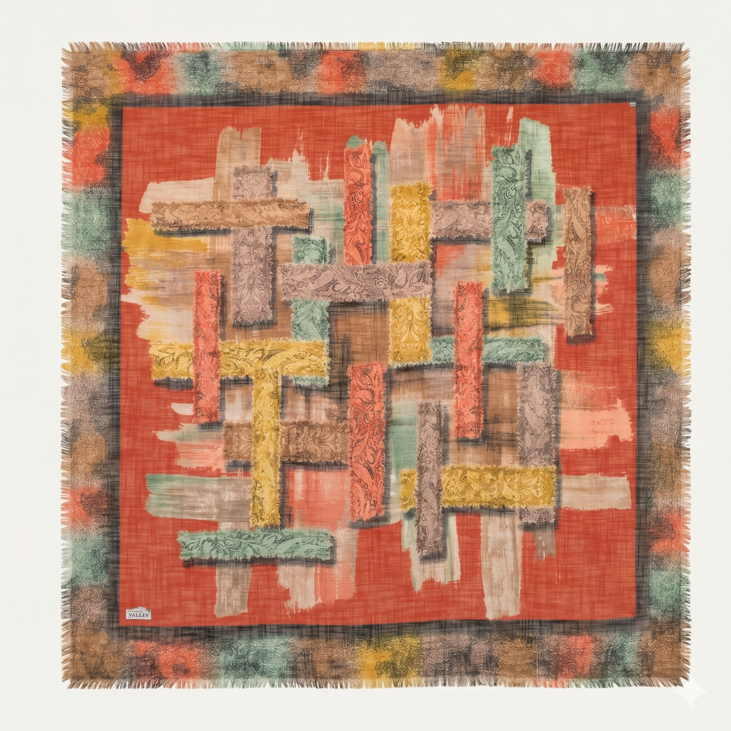 Large 36" Square Lightweight Scarf for Women - Poly-Viscose Artful Patchwork Design