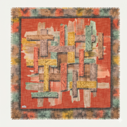 Large 36" Square Lightweight Scarf for Women - Poly-Viscose Artful Patchwork Design