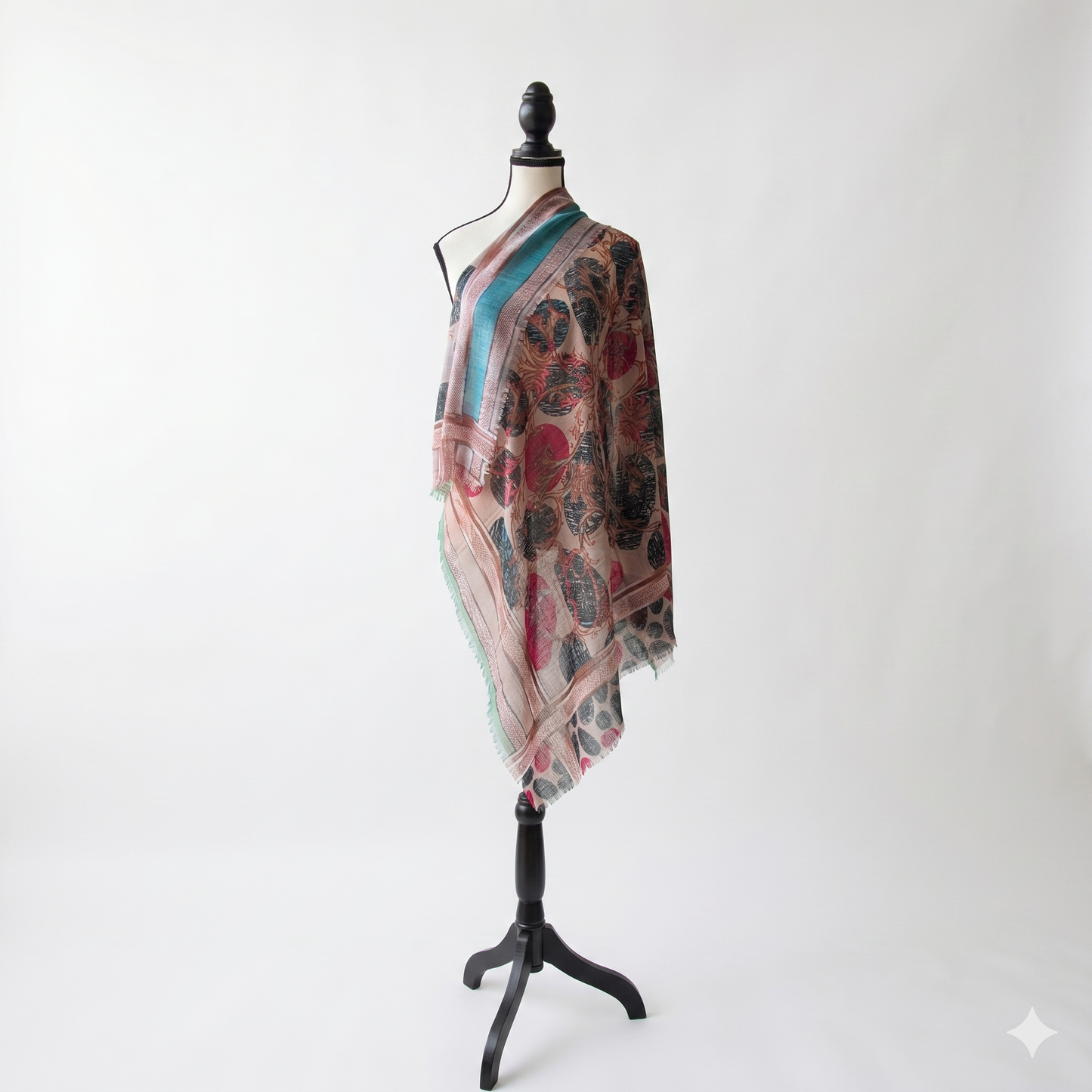 Elegant 36" Square Floral Scarf for Women – Soft Poly-Viscose Soft-touch Head Scarf, Lightweight Neckerchief, Bohemian Medallion Pattern Hair Wrap and Shawl