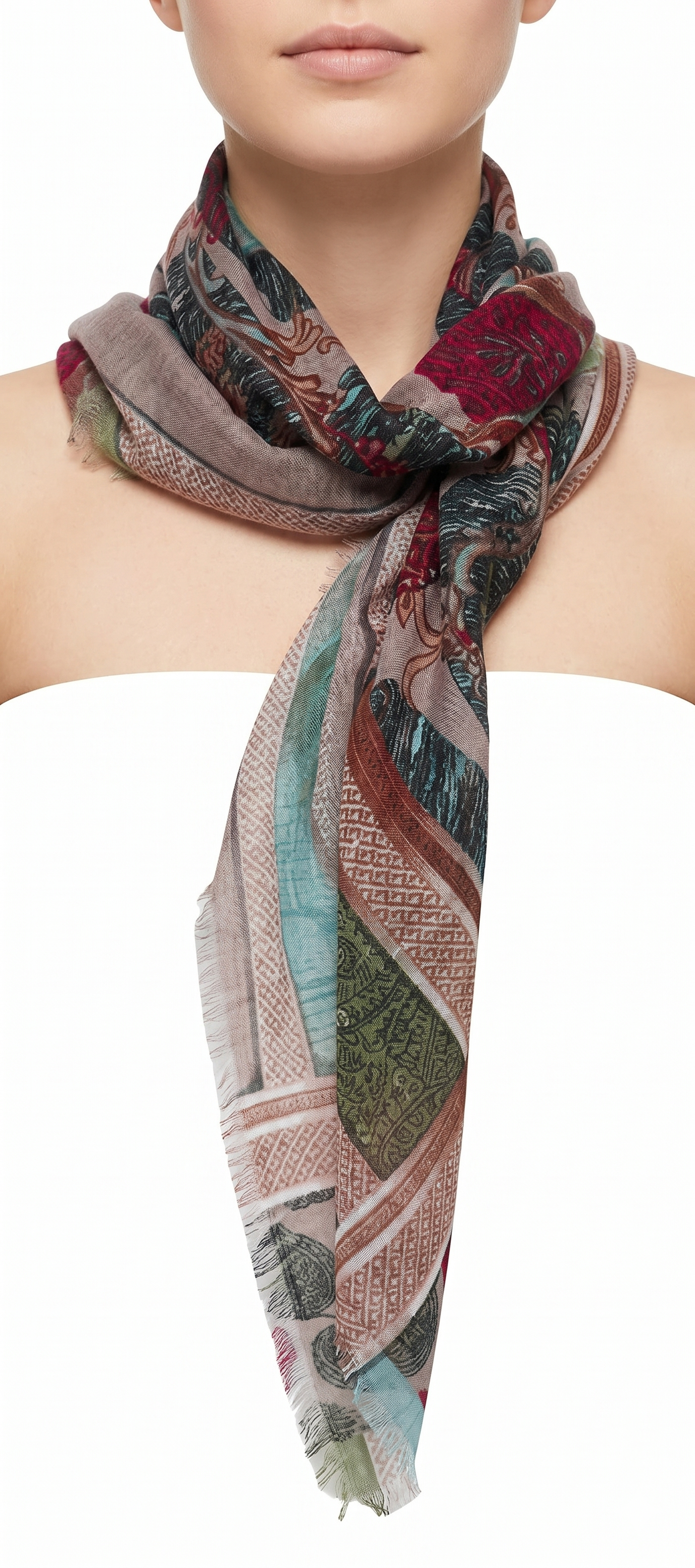 Elegant 36" Square Floral Scarf for Women – Soft Poly-Viscose Soft-touch Head Scarf, Lightweight Neckerchief, Bohemian Medallion Pattern Hair Wrap and Shawl