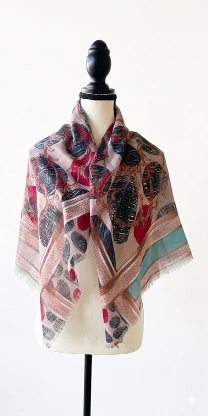 Elegant 36" Square Floral Scarf for Women – Soft Poly-Viscose Soft-touch Head Scarf, Lightweight Neckerchief, Bohemian Medallion Pattern Hair Wrap and Shawl