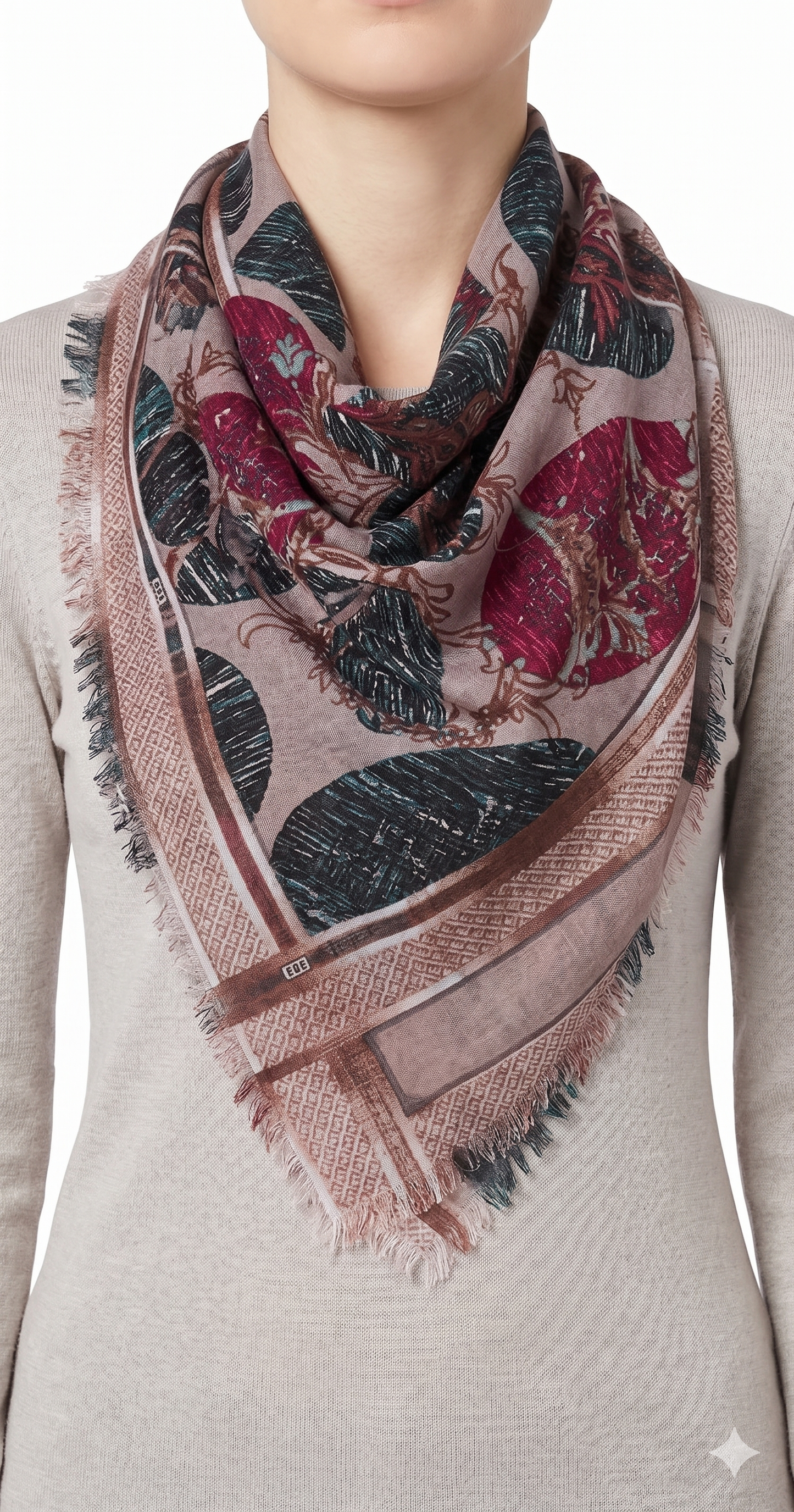 Elegant 36" Square Floral Scarf for Women – Soft Poly-Viscose Soft-touch Head Scarf, Lightweight Neckerchief, Bohemian Medallion Pattern Hair Wrap and Shawl