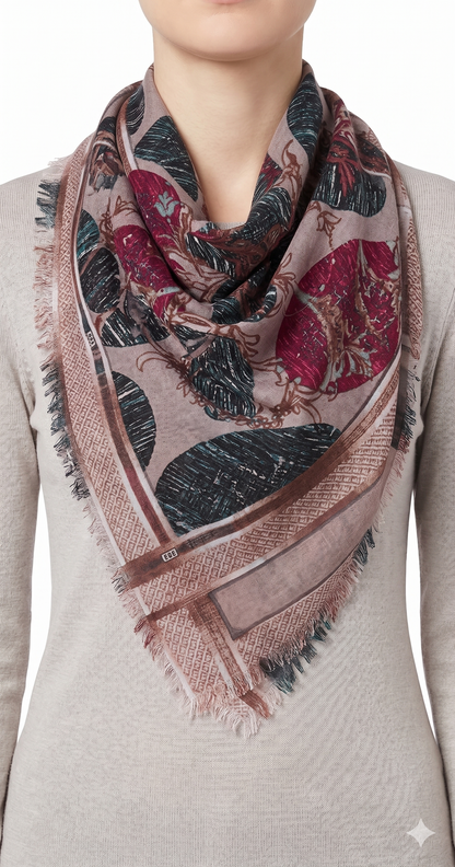 Elegant 36" Square Floral Scarf for Women – Soft Poly-Viscose Soft-touch Head Scarf, Lightweight Neckerchief, Bohemian Medallion Pattern Hair Wrap and Shawl