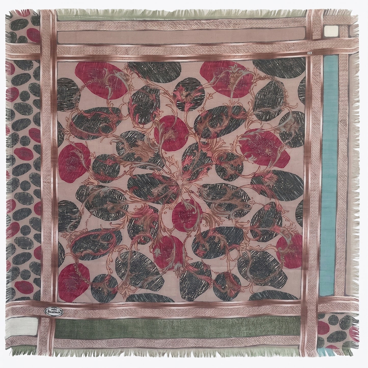 Elegant 36" Square Floral Scarf for Women – Soft Poly-Viscose Soft-touch Head Scarf, Lightweight Neckerchief, Bohemian Medallion Pattern Hair Wrap and Shawl