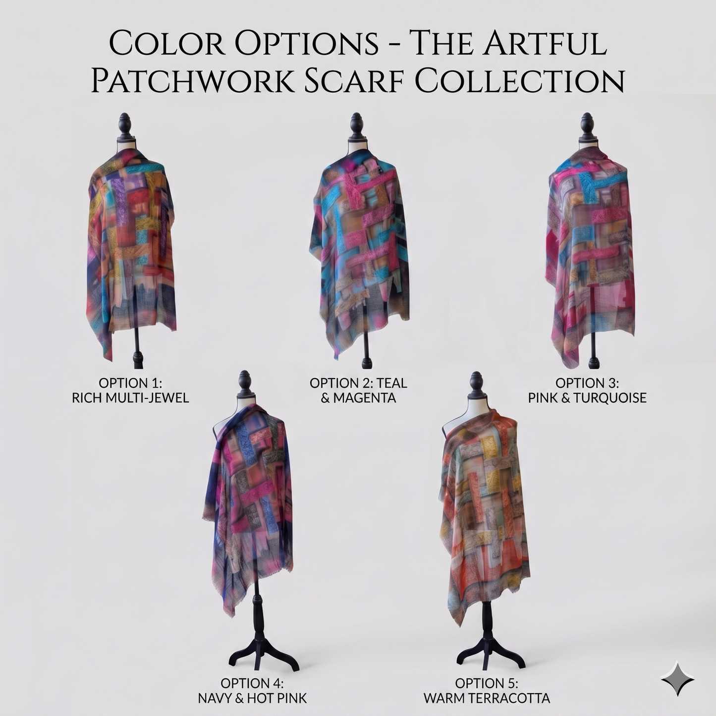 Large 36" Square Lightweight Scarf for Women - Poly-Viscose Artful Patchwork Design