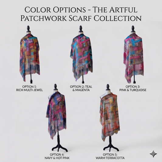 Large 36" Square Lightweight Scarf for Women - Poly-Viscose Artful Patchwork Design