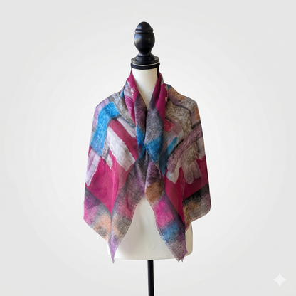 Large 36" Square Lightweight Scarf for Women - Poly-Viscose Artful Patchwork Design