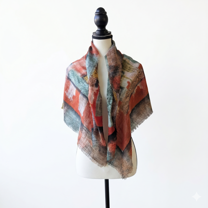 Large 36" Square Lightweight Scarf for Women - Poly-Viscose Artful Patchwork Design