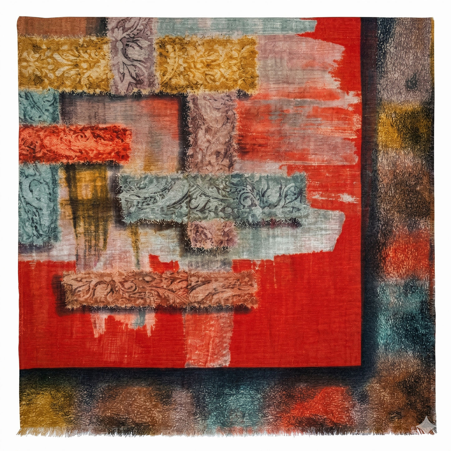 Large 36" Square Lightweight Scarf for Women - Poly-Viscose Artful Patchwork Design