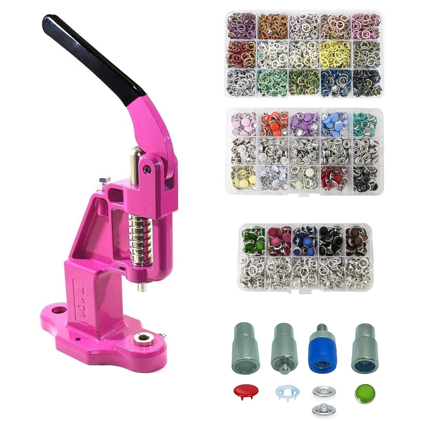 550 Sets of Colorful 9.5 mm Variety Prong Snaps Buttons Set with Manual Press Machine and Snap Button Dies
