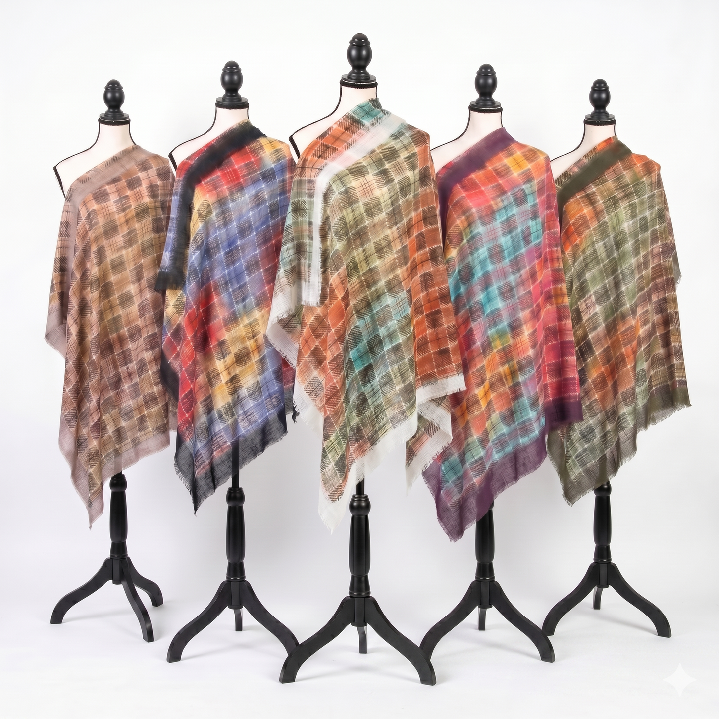 Soft Lightweight Plaid Square Scarf, 36x36 Poly-Viscon Head Wrap, Vibrant Multi-Color Checkered Neck Scarf