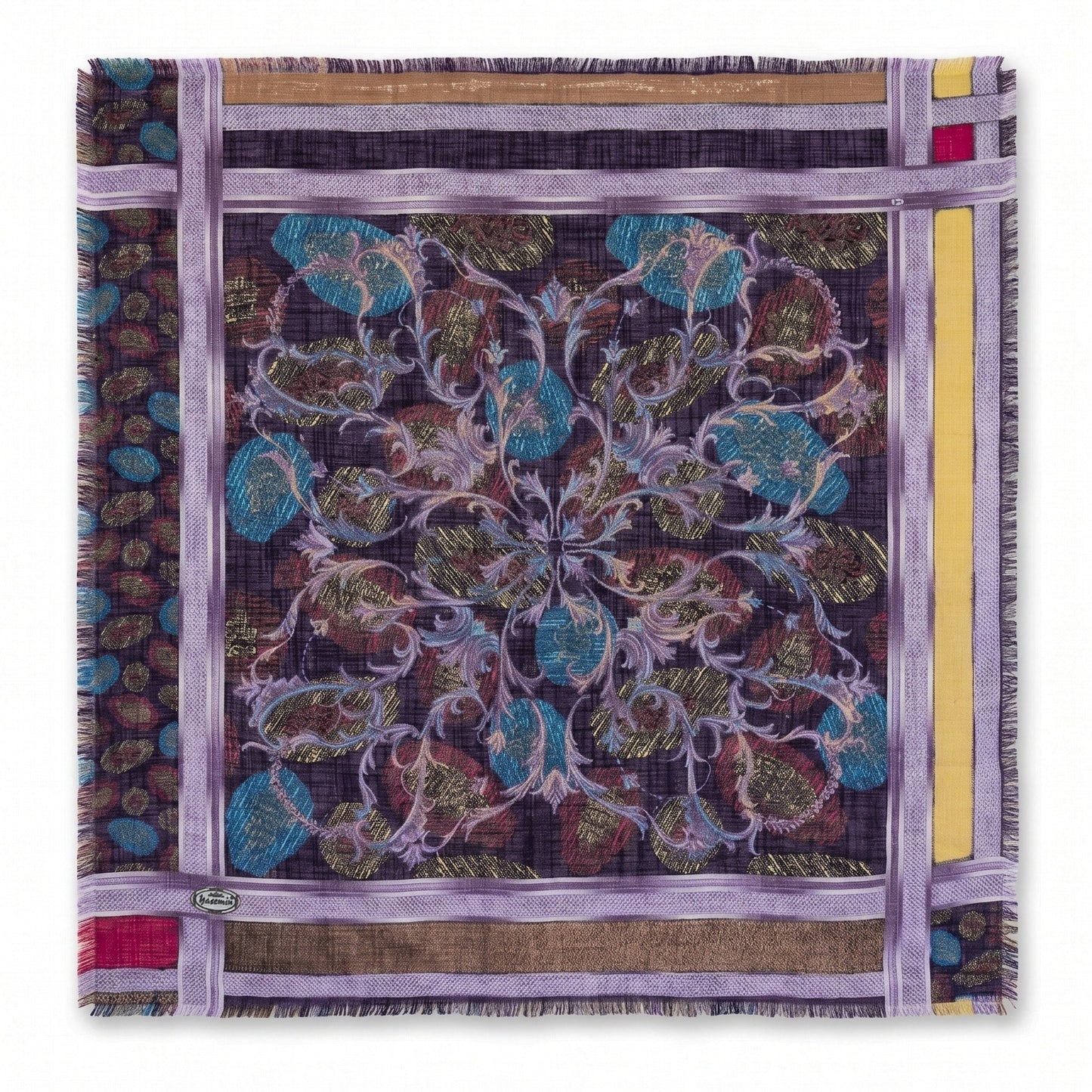 Elegant 36" Square Floral Scarf for Women – Soft Poly-Viscose Soft-touch Head Scarf, Lightweight Neckerchief, Bohemian Medallion Pattern Hair Wrap and Shawl