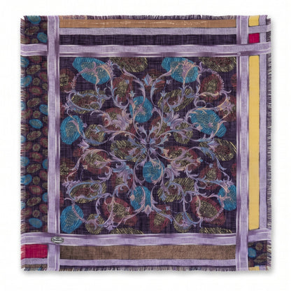 Elegant 36" Square Floral Scarf for Women – Soft Poly-Viscose Soft-touch Head Scarf, Lightweight Neckerchief, Bohemian Medallion Pattern Hair Wrap and Shawl