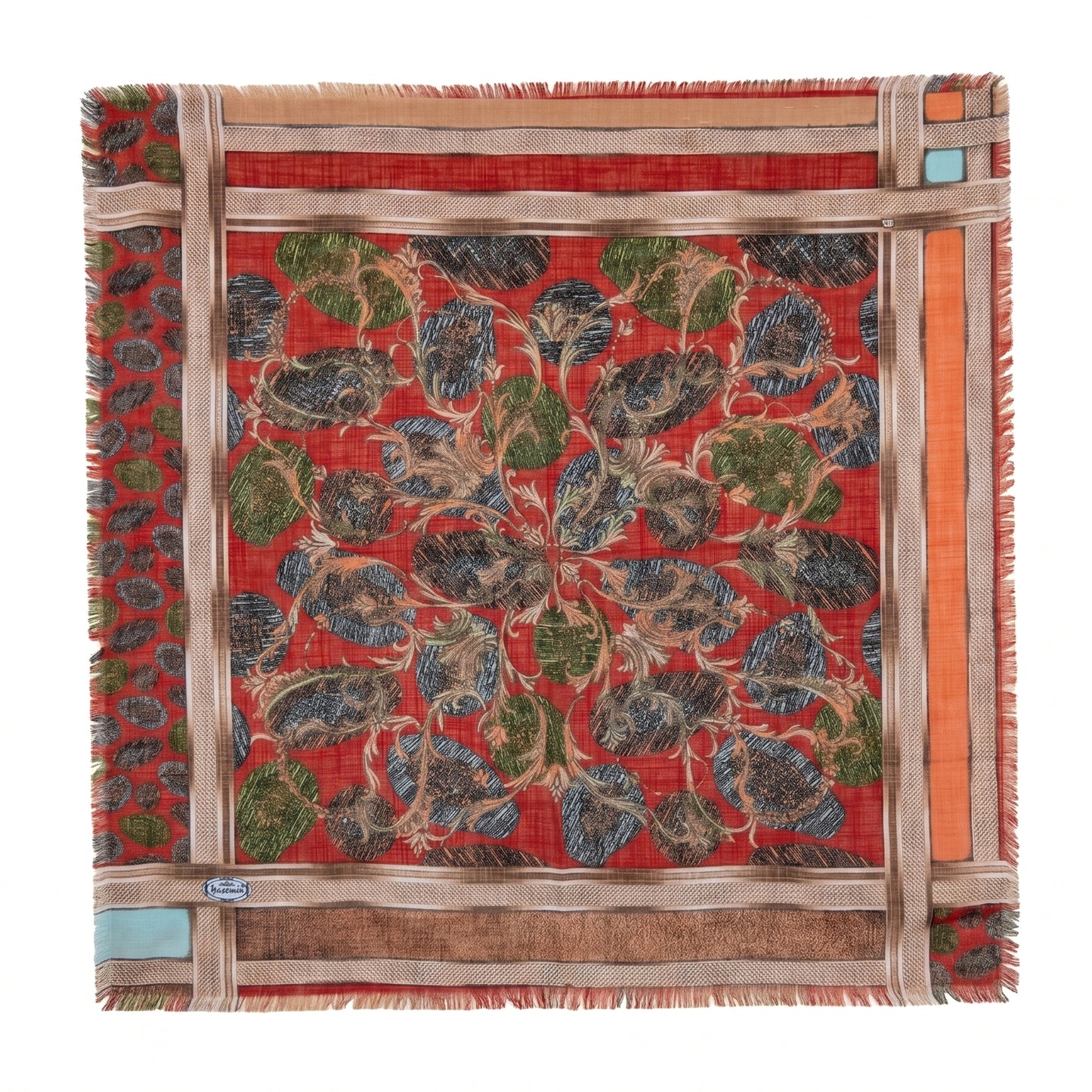 Elegant 36" Square Floral Scarf for Women – Soft Poly-Viscose Soft-touch Head Scarf, Lightweight Neckerchief, Bohemian Medallion Pattern Hair Wrap and Shawl