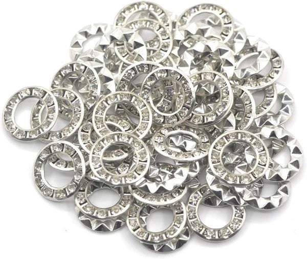 Silver Polish Brass Rhinestone Eyelets( Inner:6.5mm Outer:12mm)