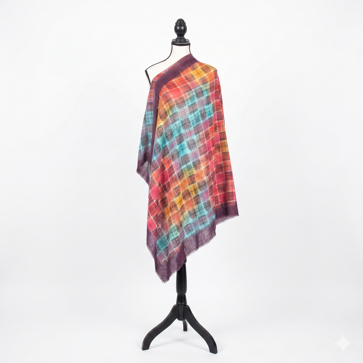 Soft Lightweight Plaid Square Scarf, 36x36 Poly-Viscon Head Wrap, Vibrant Multi-Color Checkered Neck Scarf