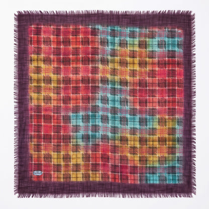 Soft Lightweight Plaid Square Scarf, 36x36 Poly-Viscon Head Wrap, Vibrant Multi-Color Checkered Neck Scarf