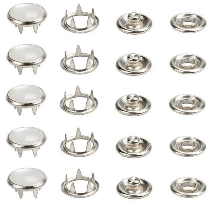 100 Sets 4 piece 9.5 mm Pearl Capped Prong Snap Button Set with Manual Grommet Machine, DIY Fastener Dies