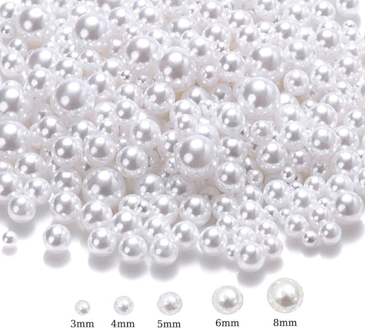 White Color Imitation Pearl Beads, Round Acrylic Beads (1,76 oz = 50 grams)