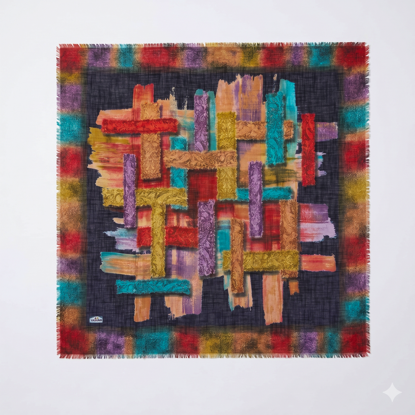 Large 36" Square Lightweight Scarf for Women - Poly-Viscose Artful Patchwork Design