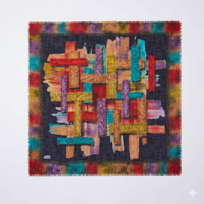 Large 36" Square Lightweight Scarf for Women - Poly-Viscose Artful Patchwork Design