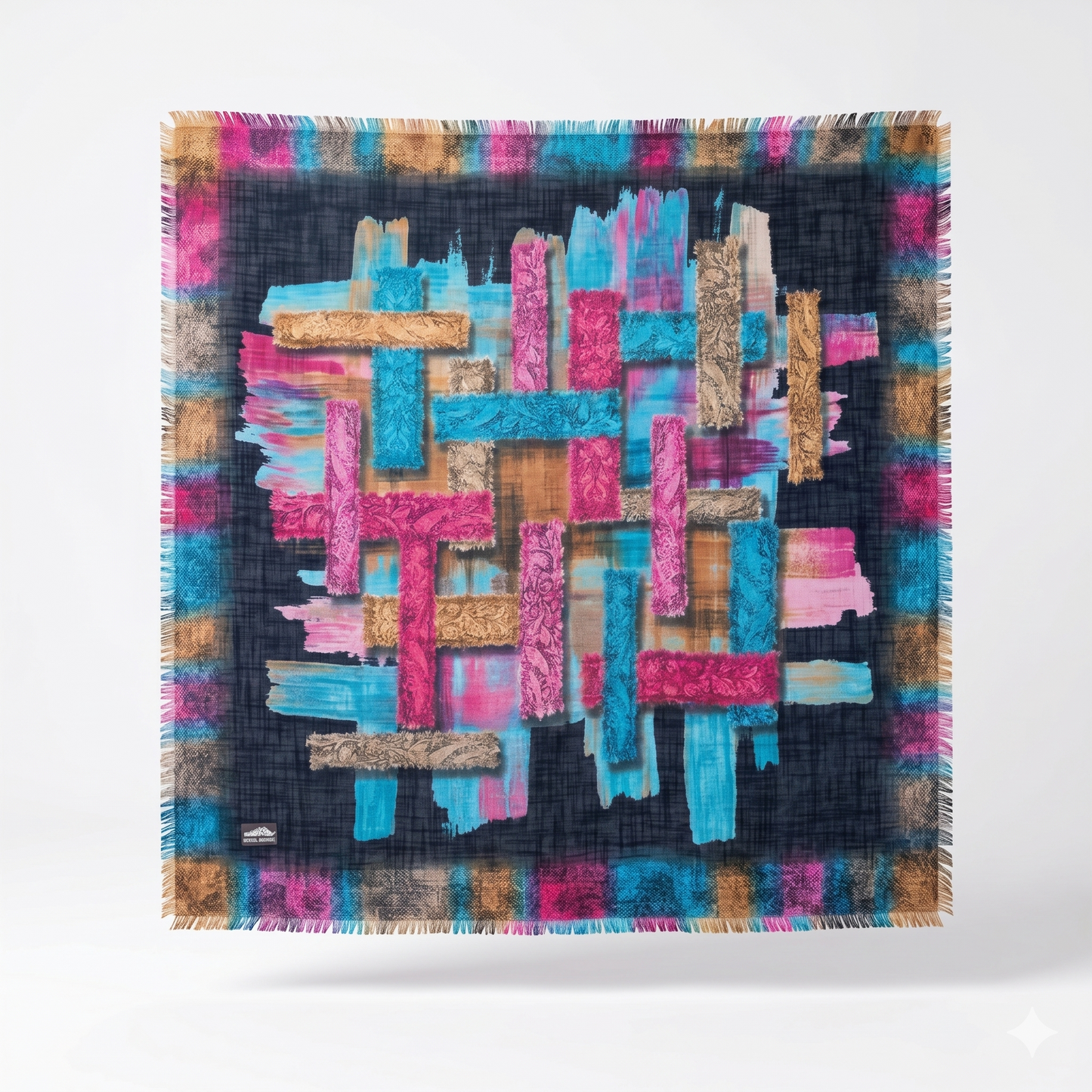 Large 36" Square Lightweight Scarf for Women - Poly-Viscose Artful Patchwork Design